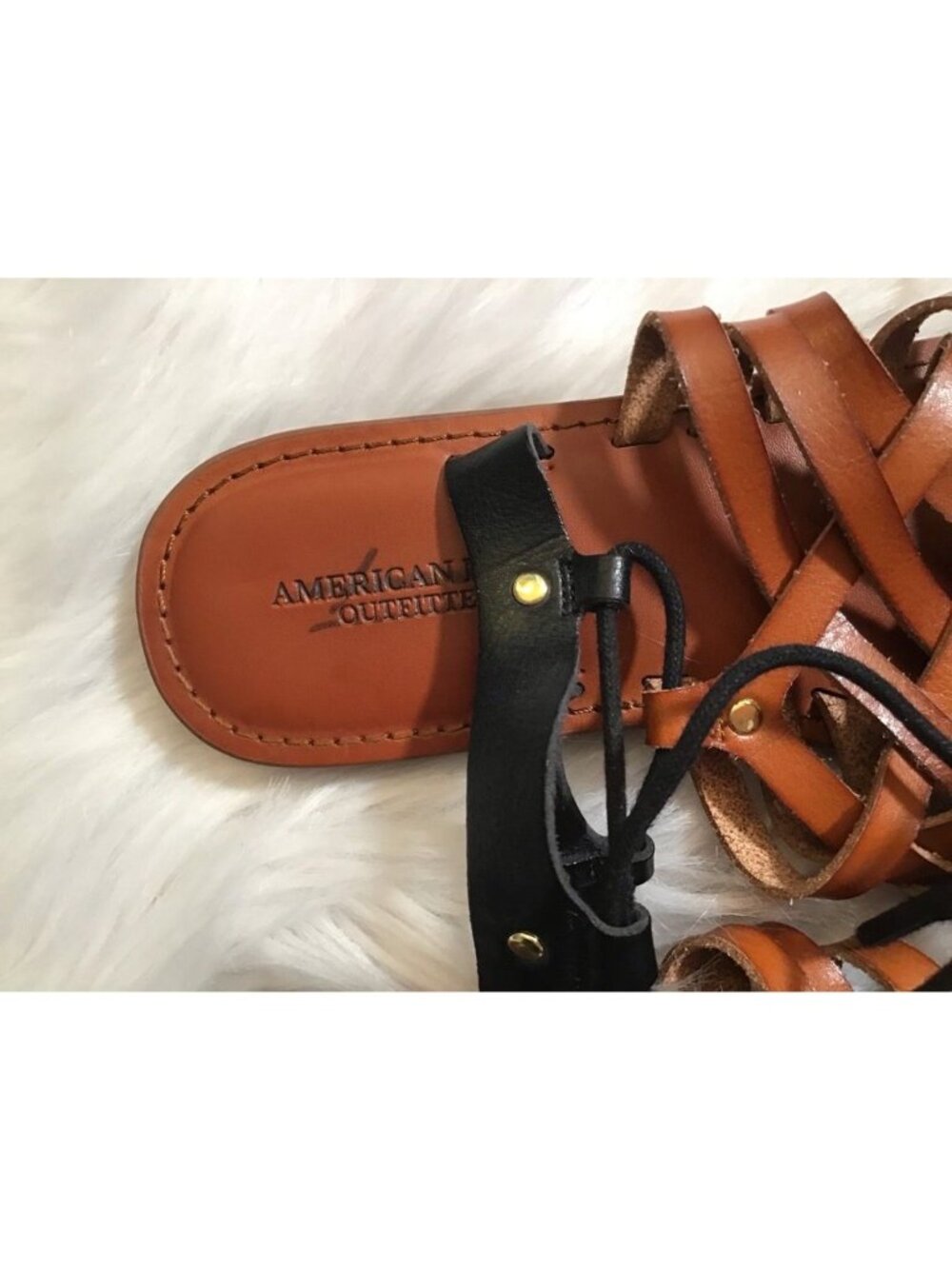American Eagle Outfitters Womens Sz 7 trappy Sandals Leather Brown Huarache - Picture 4 of 4